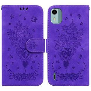 For Nokia C12 Butterfly Rose Embossed Leather Phone Case(Purple)