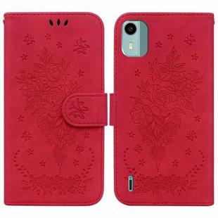 For Nokia C12 Butterfly Rose Embossed Leather Phone Case(Red)