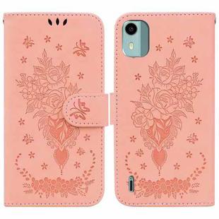 For Nokia C12 Butterfly Rose Embossed Leather Phone Case(Pink)