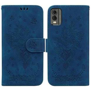 For Nokia C32 Butterfly Rose Embossed Leather Phone Case(Blue)