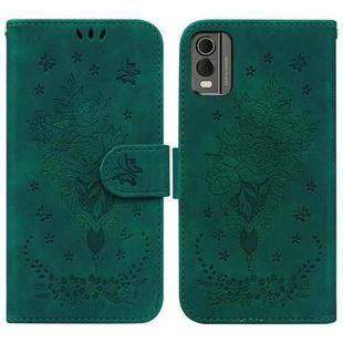 For Nokia C32 Butterfly Rose Embossed Leather Phone Case(Green)