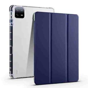 For Xiaomi Pad 6 / 6 Pro 3-fold Clear TPU Smart Leather Tablet Case with Pen Slot(Dark Blue)