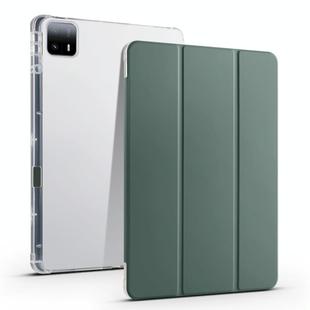 For Xiaomi Pad 6 Max 14 3-fold Clear TPU Smart Leather Tablet Case with Pen Slot(Dark Green)