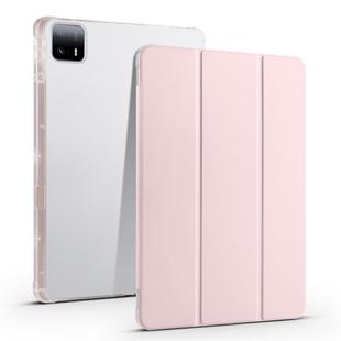 For Xiaomi Pad 6 Max 14 3-fold Clear TPU Smart Leather Tablet Case with Pen Slot(Sand Pink)
