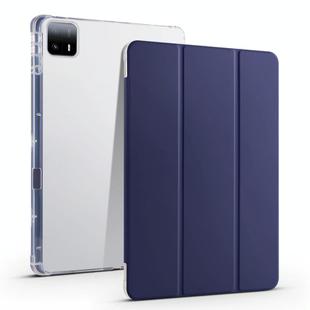 For Xiaomi Pad 6 Max 14 3-fold Clear TPU Smart Leather Tablet Case with Pen Slot(Dark Blue)
