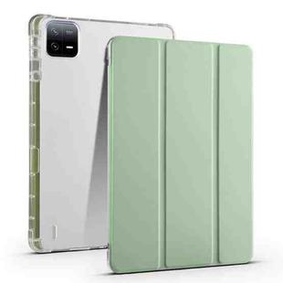 For Xiaomi Pad 6S Pro 3-fold Clear TPU Smart Leather Tablet Case with Pen Slot(Green)