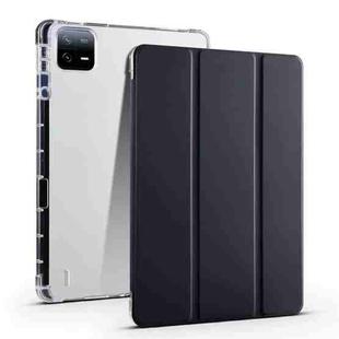 For Xiaomi Pad 7 / 7 Pro 3-fold Clear TPU Smart Leather Tablet Case with Pen Slot(Black)