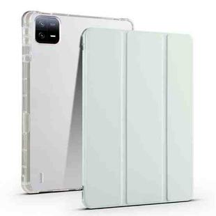 For Xiaomi Pad 7 / 7 Pro 3-fold Clear TPU Smart Leather Tablet Case with Pen Slot(Light Green)
