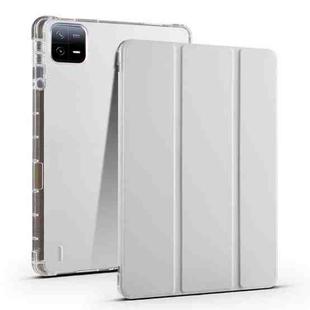 For Xiaomi Pad 7 / 7 Pro 3-fold Clear TPU Smart Leather Tablet Case with Pen Slot(Space Gray)