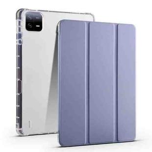 For Xiaomi Pad 7 / 7 Pro 3-fold Clear TPU Smart Leather Tablet Case with Pen Slot(Lavender Purple)