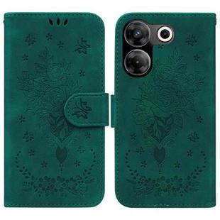 For Tecno Camon 20 Pro 5G Butterfly Rose Embossed Leather Phone Case(Green)