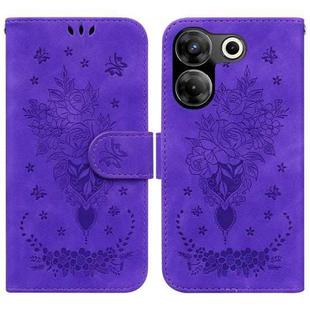 For Tecno Camon 20 Pro 5G Butterfly Rose Embossed Leather Phone Case(Purple)