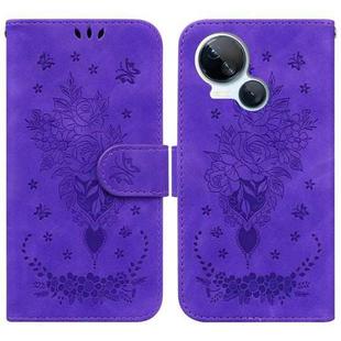 For Tecno Spark 10 5G Butterfly Rose Embossed Leather Phone Case(Purple)
