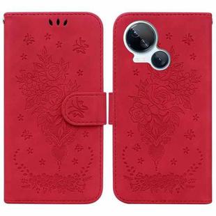 For Tecno Spark 10 5G Butterfly Rose Embossed Leather Phone Case(Red)