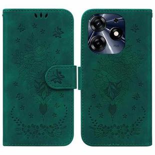 For Tecno Spark 10 Pro Butterfly Rose Embossed Leather Phone Case(Green)