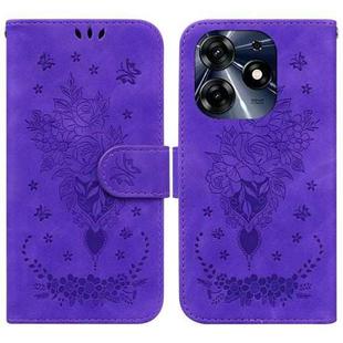 For Tecno Spark 10 Pro Butterfly Rose Embossed Leather Phone Case(Purple)