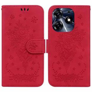 For Tecno Spark 10 Pro Butterfly Rose Embossed Leather Phone Case(Red)