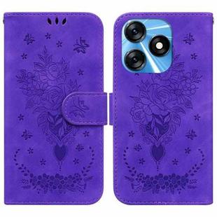 For Tecno Spark 10 / Spark 10C Butterfly Rose Embossed Leather Phone Case(Purple)