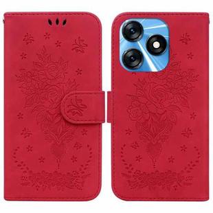 For Tecno Spark 10 / Spark 10C Butterfly Rose Embossed Leather Phone Case(Red)