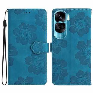 For Honor 90 Lite Flower Embossing Pattern Leather Phone Case(Blue)