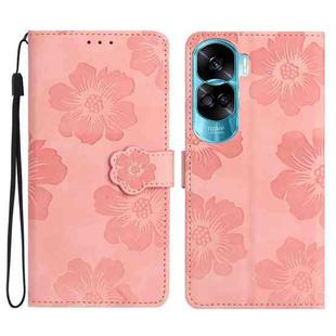 For Honor 90 Lite Flower Embossing Pattern Leather Phone Case(Pink)