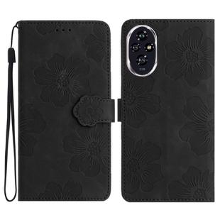 For Honor 200 Flower Embossing Pattern Leather Phone Case(Black)