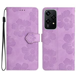 For Honor 200 Lite Global Flower Embossing Pattern Leather Phone Case(Purple)