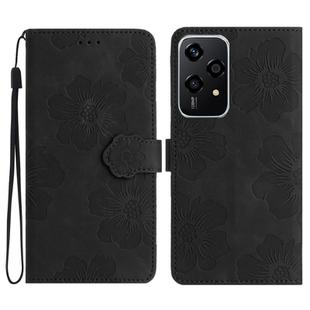 For Honor 200 Lite Global Flower Embossing Pattern Leather Phone Case(Black)