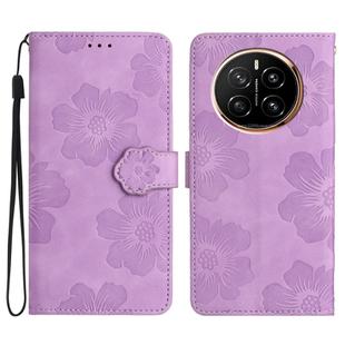 For Honor Magic7 Pro Flower Embossing Pattern Leather Phone Case(Purple)