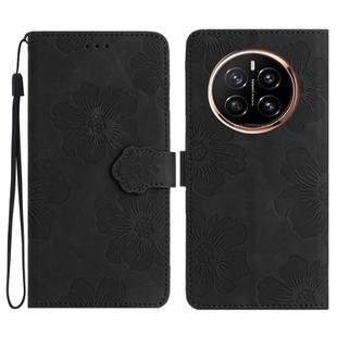 For Honor Magic7 Flower Embossing Pattern Leather Phone Case(Black)
