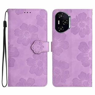 For Honor 400 Pro Global 160.8mm Flower Embossing Pattern Leather Phone Case(Purple)
