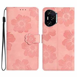 For Honor 400 Pro Global 160.8mm Flower Embossing Pattern Leather Phone Case(Pink)