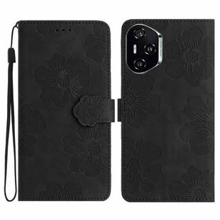 For Honor 400 Pro Global 160.8mm Flower Embossing Pattern Leather Phone Case(Black)