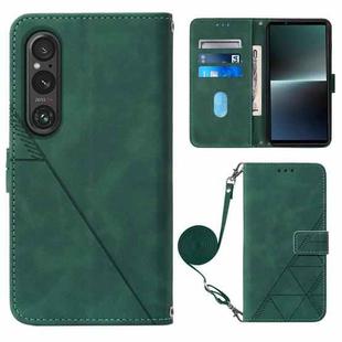For Sony Xperia 1 V Crossbody 3D Embossed Flip Leather Phone Case(Dark Green)