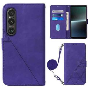 For Sony Xperia 1 V Crossbody 3D Embossed Flip Leather Phone Case(Purple)