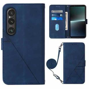 For Sony Xperia 1 V Crossbody 3D Embossed Flip Leather Phone Case(Blue)
