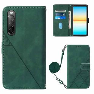 For Sony Xperia 10 V Crossbody 3D Embossed Flip Leather Phone Case(Dark Green)