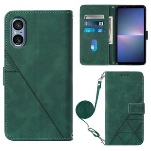 For Sony Xperia 5 V Crossbody 3D Embossed Flip Leather Phone Case(Dark Green)