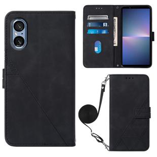 For Sony Xperia 5 V Crossbody 3D Embossed Flip Leather Phone Case(Black)