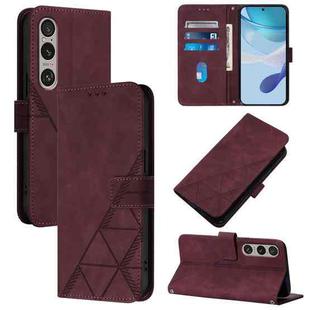 For Sony Xperia 1 VI Crossbody 3D Embossed Flip Leather Phone Case(Wine Red)