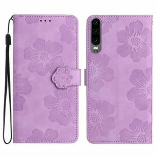 For Huawei P30 Flower Embossing Pattern Leather Phone Case(Purple)