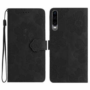 For Huawei P30 Flower Embossing Pattern Leather Phone Case(Black)