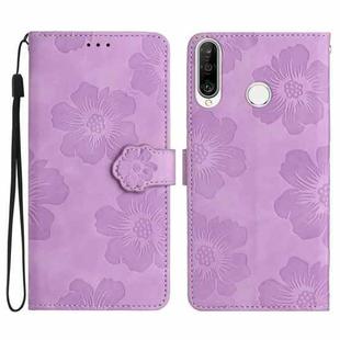 For Huawei P30 lite Flower Embossing Pattern Leather Phone Case(Purple)