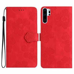 For Huawei P30 Pro Flower Embossing Pattern Leather Phone Case(Red)