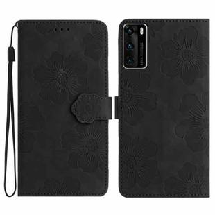 For Huawei P40 Flower Embossing Pattern Leather Phone Case(Black)