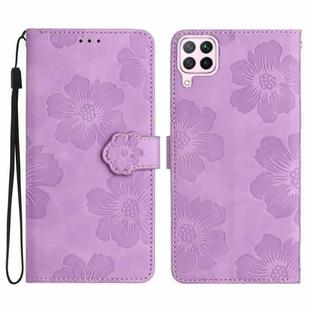 For Huawei P40 lite Flower Embossing Pattern Leather Phone Case(Purple)