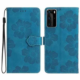 For Huawei P40 Pro Flower Embossing Pattern Leather Phone Case(Blue)