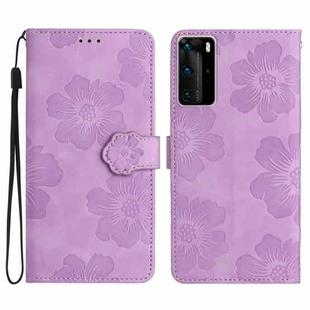 For Huawei P40 Pro Flower Embossing Pattern Leather Phone Case(Purple)