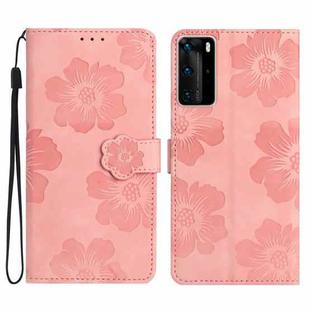 For Huawei P40 Pro Flower Embossing Pattern Leather Phone Case(Pink)