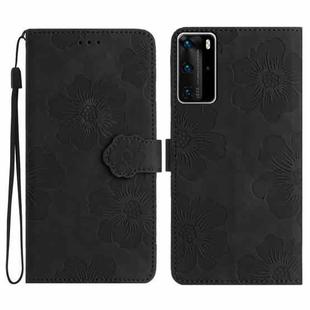For Huawei P40 Pro Flower Embossing Pattern Leather Phone Case(Black)